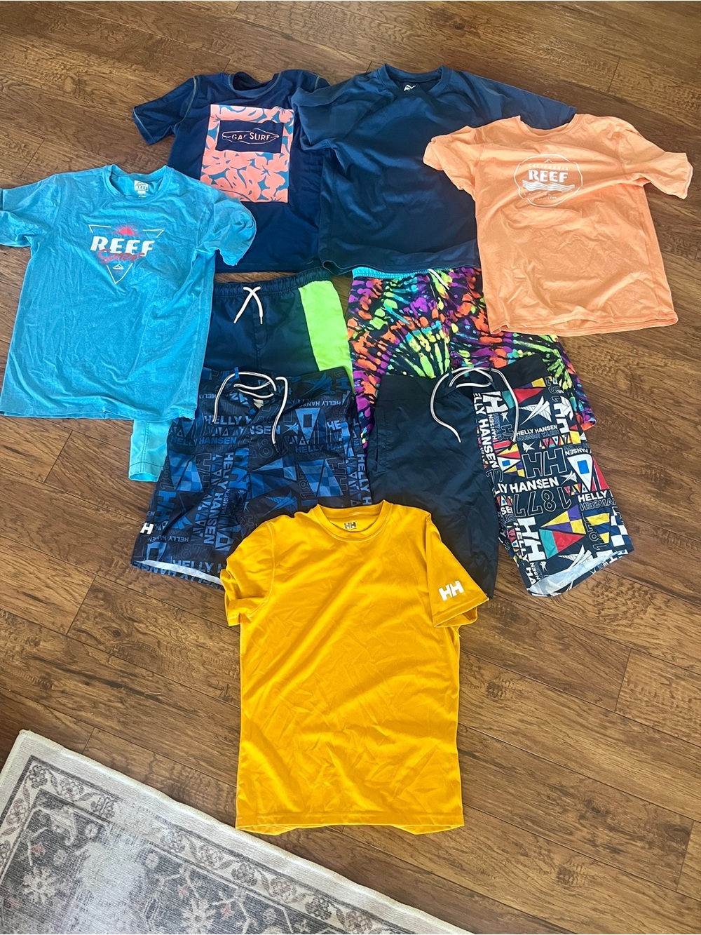 Helly Hansen Yellow Kids Swim Tee with Assorted Swim Shorts